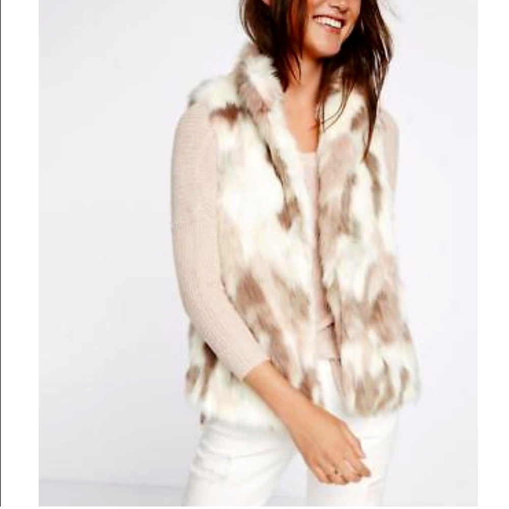Express Mixed Cream and Light Brown Faux Fur Vest